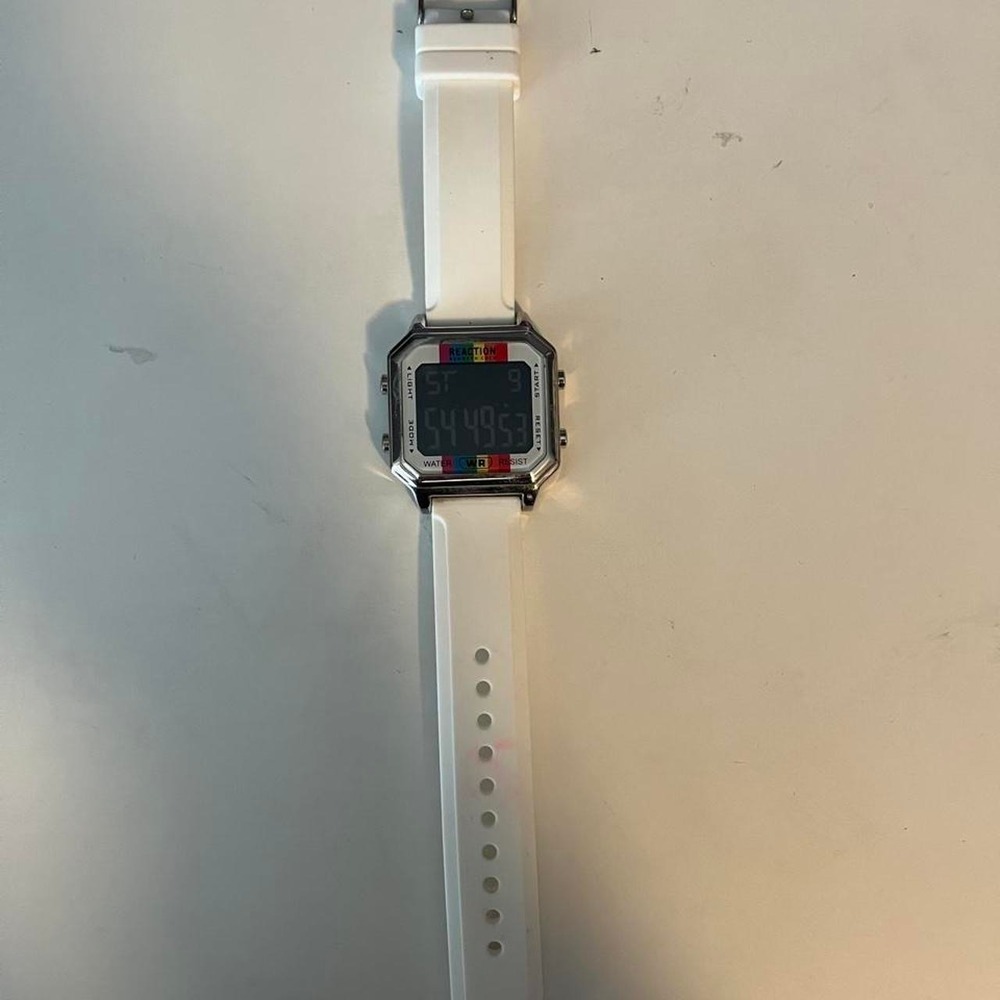 Retro Kenneth Cole white digital watch silicone, silver streetwear